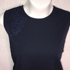 Navy Blue Sleeveless Shell - Floral Applique NWOT